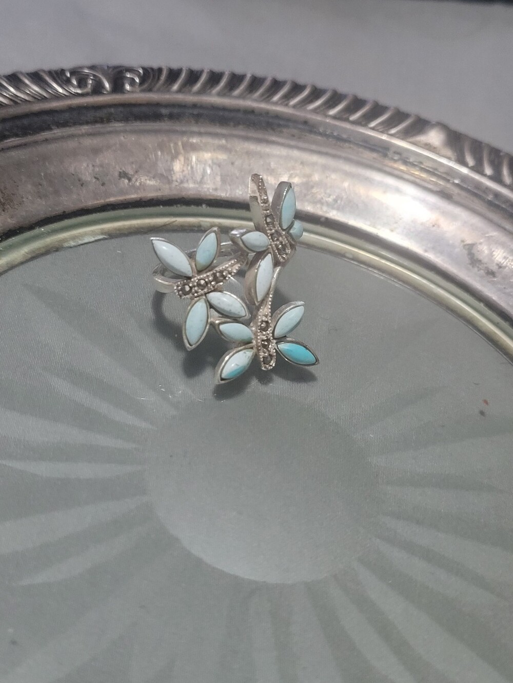 Delicate Blue Dragonfly Sterling Silver Ring